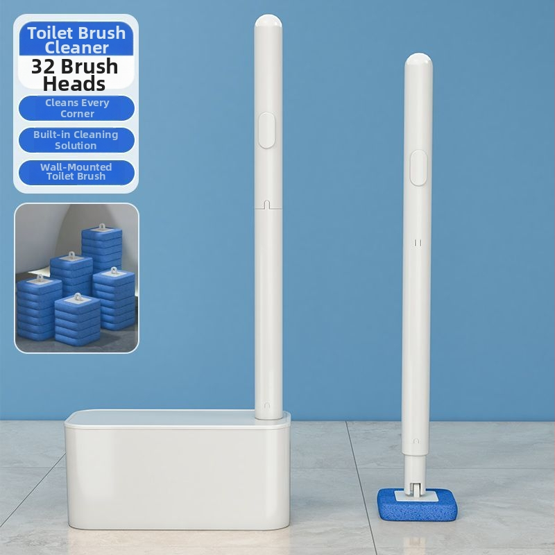 Jednorazová súprava kefy na toaletu so stenovým držiakom pre kúpeľňu, čistenie ťažko dostupných rohov, z plastu