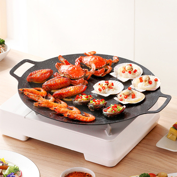 Okružni vanjski grill tiganj s Maifan kamenjem, neprijanjajući premaz, za prženje i pečenje, kompatibilan s indukcijom i plinskim štednjakom, težina 1.58 kg