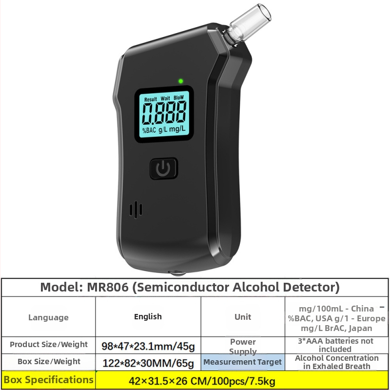 Prenosný dychový tester alkoholu MR997, RCXAZ, rozsah merania 0,00–0,19% BAC, presnosť ±0,01% BAC, doba odozvy 5 s