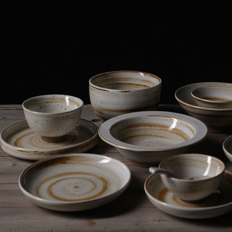 Set porculanskog posuđa Porcelain chime, retro stil, okrugli oblik, glazirana površina, prikladno za mikrovalnu pećnicu
