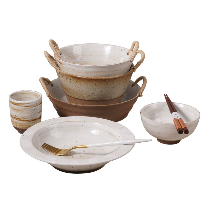 Set porculanskog posuđa Porcelain chime, retro stil, okrugli oblik, glazirana površina, prikladno za mikrovalnu pećnicu