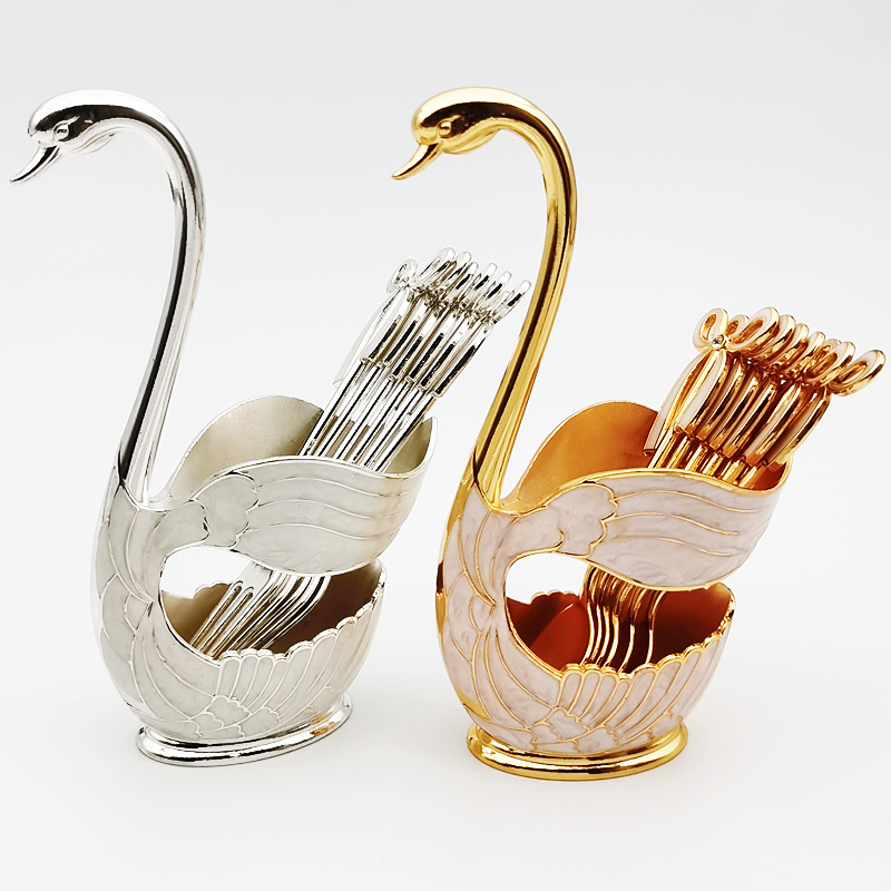 Set vilica za voće u obliku labuda, metal, stil Light Luxury, 7-dijelni, pogodan za djecu, završetak ogledalo