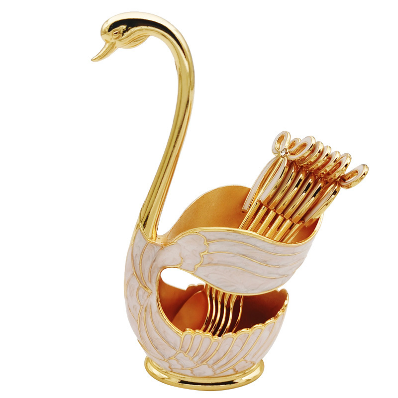 Set vilica za voće u obliku labuda, metal, stil Light Luxury, 7-dijelni, pogodan za djecu, završetak ogledalo