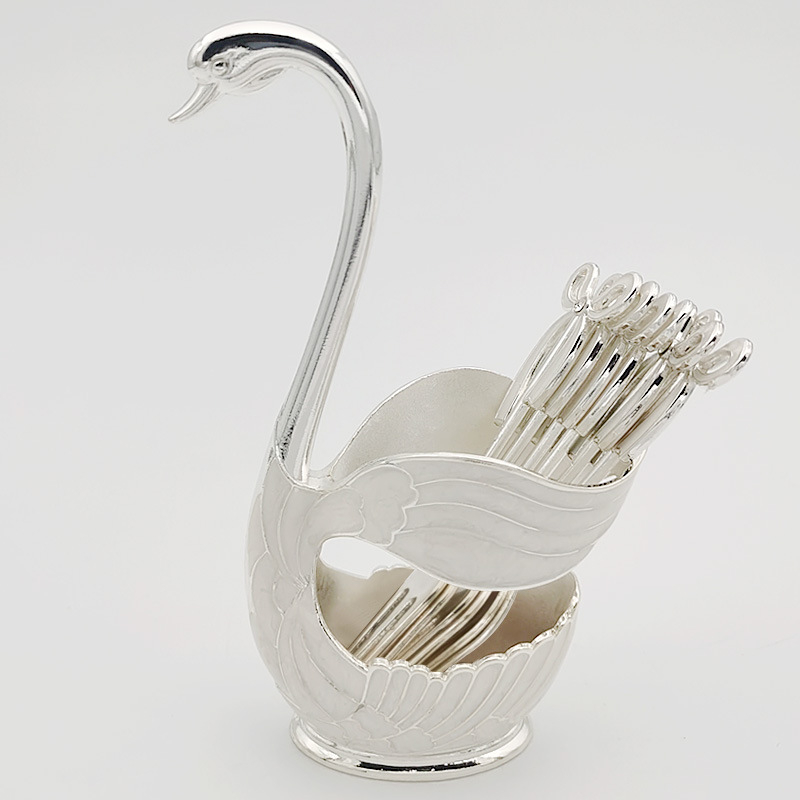 Set vilica za voće u obliku labuda, metal, stil Light Luxury, 7-dijelni, pogodan za djecu, završetak ogledalo
