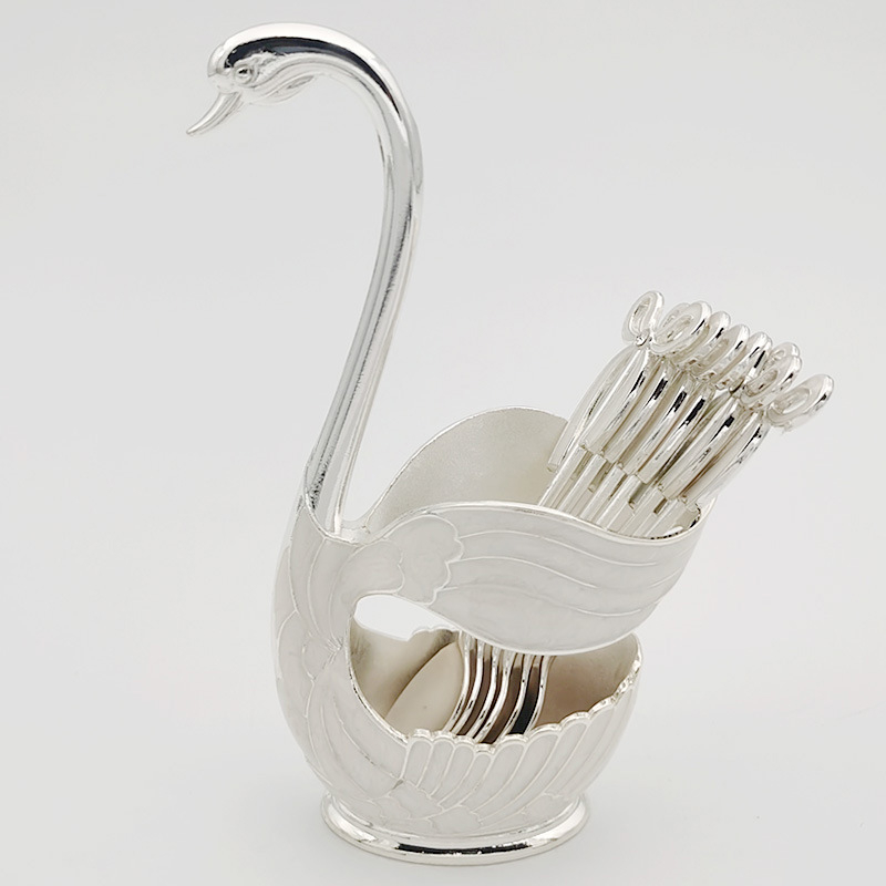 Set vilica za voće u obliku labuda, metal, stil Light Luxury, 7-dijelni, pogodan za djecu, završetak ogledalo