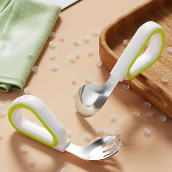 Dječji set vilica i žlica od silikona i nehrđajućeg čelika, jednostavan stil, svježe i slatko, za bebe starije od 3 mjeseca