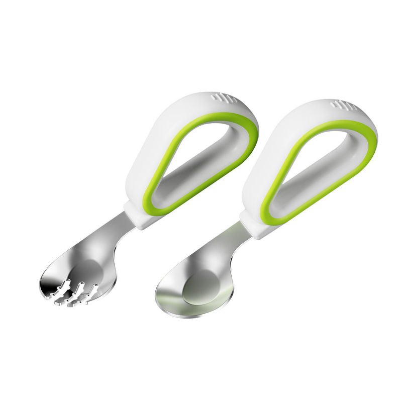 Dječji set vilica i žlica od silikona i nehrđajućeg čelika, jednostavan stil, svježe i slatko, za bebe starije od 3 mjeseca