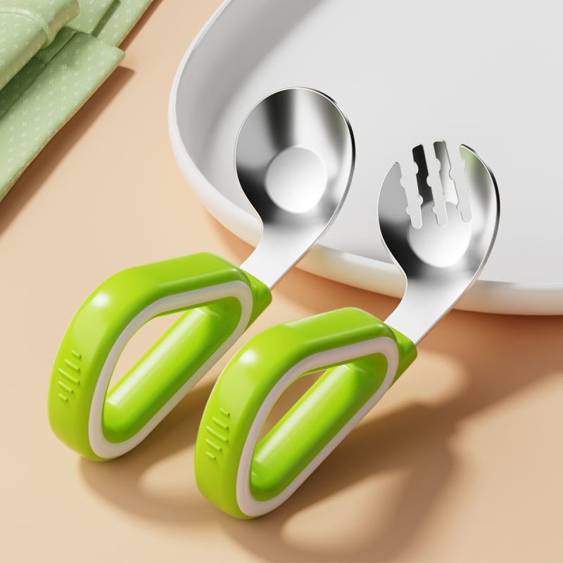 Dječji set vilica i žlica od silikona i nehrđajućeg čelika, jednostavan stil, svježe i slatko, za bebe starije od 3 mjeseca