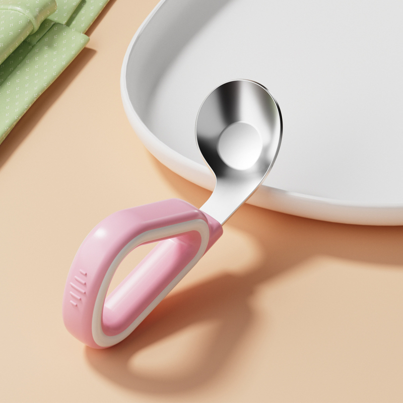 Dječji set vilica i žlica od silikona i nehrđajućeg čelika, jednostavan stil, svježe i slatko, za bebe starije od 3 mjeseca