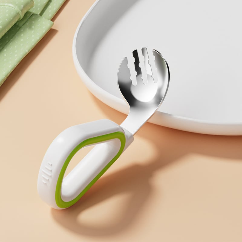 Dječji set vilica i žlica od silikona i nehrđajućeg čelika, jednostavan stil, svježe i slatko, za bebe starije od 3 mjeseca