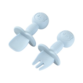 Bebi silikon vilica i žlica u obliku medvjedića – 2 komada, brend Mido le, za djecu od 3 mjeseca, minimalistički dizajn