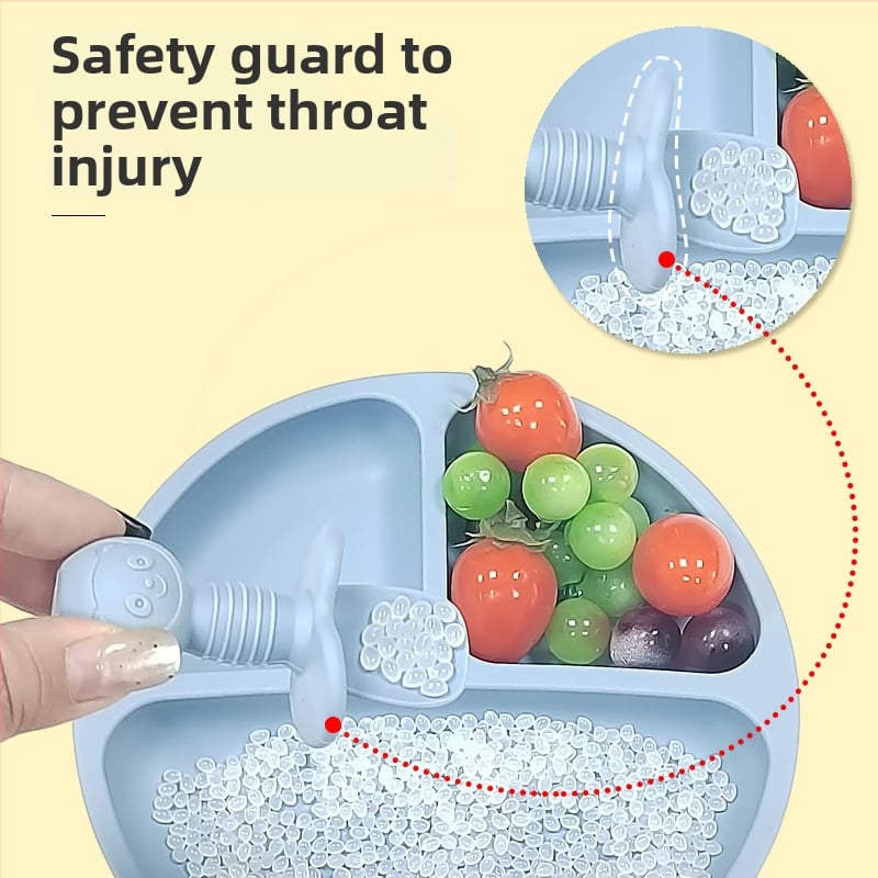 Bebi silikon vilica i žlica u obliku medvjedića – 2 komada, brend Mido le, za djecu od 3 mjeseca, minimalistički dizajn