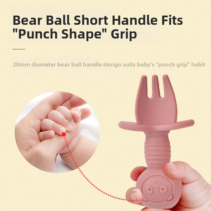 Bebi silikon vilica i žlica u obliku medvjedića – 2 komada, brend Mido le, za djecu od 3 mjeseca, minimalistički dizajn