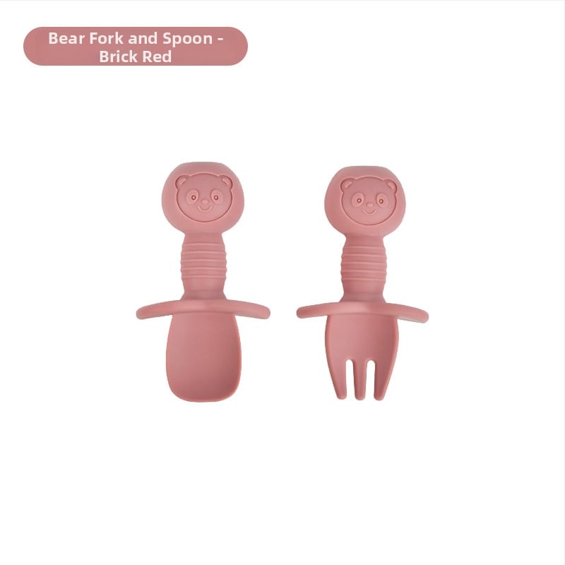 Bebi silikon vilica i žlica u obliku medvjedića – 2 komada, brend Mido le, za djecu od 3 mjeseca, minimalistički dizajn