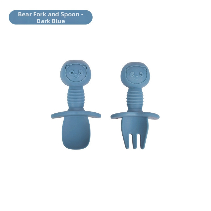 Bebi silikon vilica i žlica u obliku medvjedića – 2 komada, brend Mido le, za djecu od 3 mjeseca, minimalistički dizajn