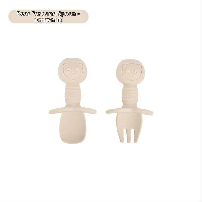 Bebi silikon vilica i žlica u obliku medvjedića – 2 komada, brend Mido le, za djecu od 3 mjeseca, minimalistički dizajn