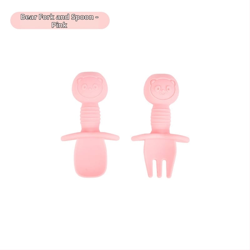 Bebi silikon vilica i žlica u obliku medvjedića – 2 komada, brend Mido le, za djecu od 3 mjeseca, minimalistički dizajn