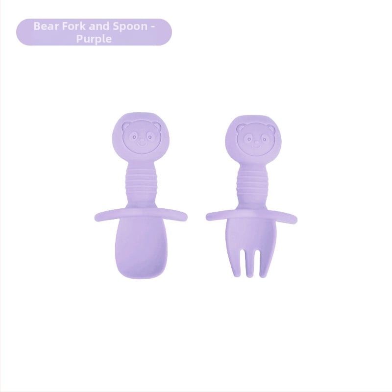 Bebi silikon vilica i žlica u obliku medvjedića – 2 komada, brend Mido le, za djecu od 3 mjeseca, minimalistički dizajn