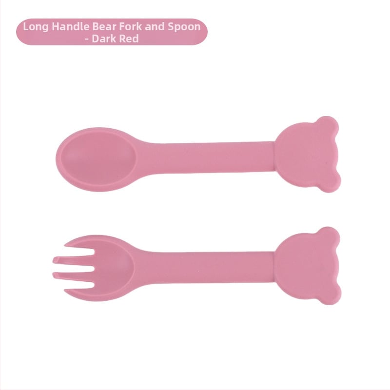 Bebi silikon vilica i žlica u obliku medvjedića – 2 komada, brend Mido le, za djecu od 3 mjeseca, minimalistički dizajn