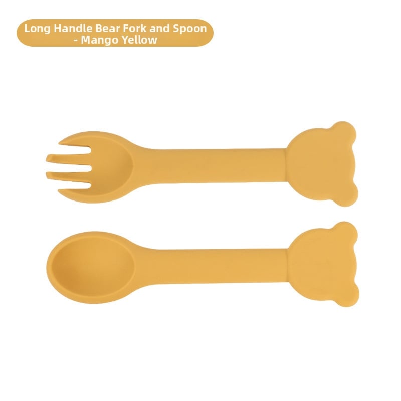 Bebi silikon vilica i žlica u obliku medvjedića – 2 komada, brend Mido le, za djecu od 3 mjeseca, minimalistički dizajn