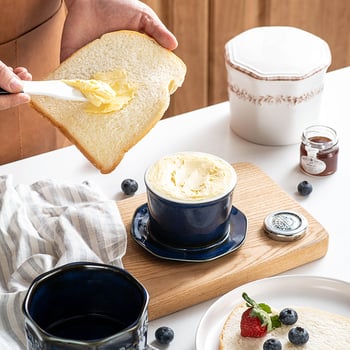 Полигонална керамична чиния за масло със запечатан буркан за сирене — западен стил, лого отпечатано, персонализация достъпна