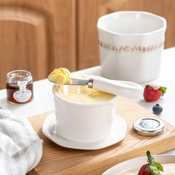 Полигонална керамична чиния за масло със запечатан буркан за сирене — западен стил, лого отпечатано, персонализация достъпна