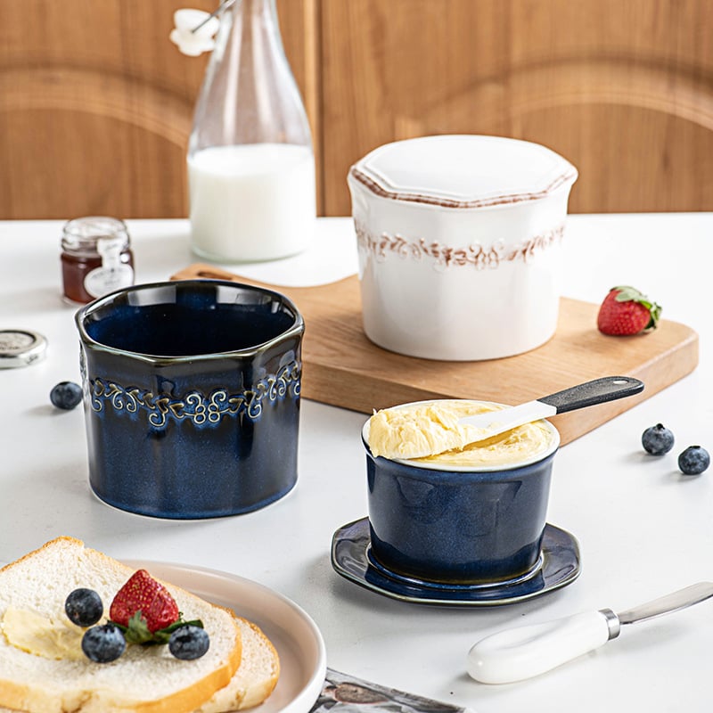 Полигонална керамична чиния за масло със запечатан буркан за сирене — западен стил, лого отпечатано, персонализация достъпна