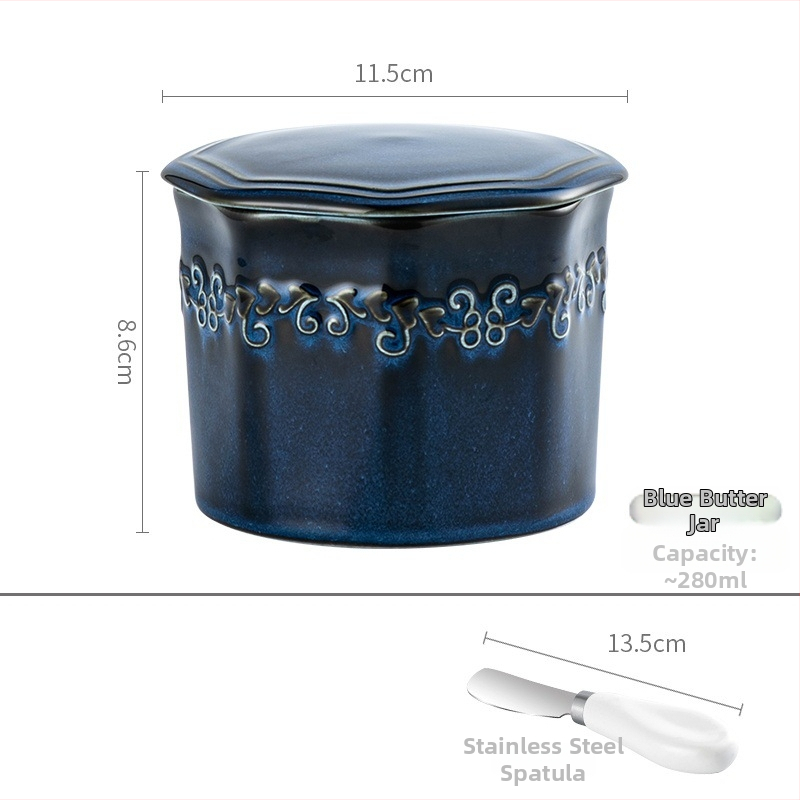 Polygonálny keramický tanier na maslo so uzavretým džbánom na syr — západný štýl, tlačené logo, prispôsobiteľné