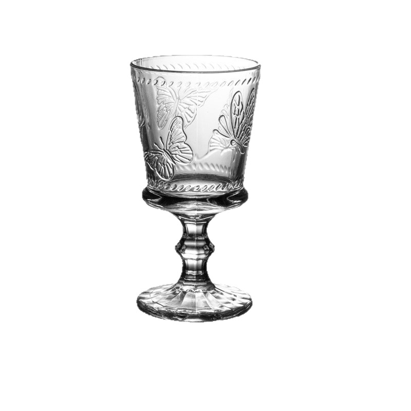 Čaša za vino, moderni umjetnički stil, reljefni dizajn, soda-lime staklo, motiv leptira