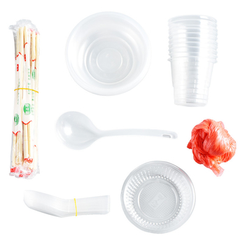 Jednokratni plastični set posuđa s okruglim zdjelama i štapićima za jelo, za 8-10 osoba, pakiranja 10/30/60