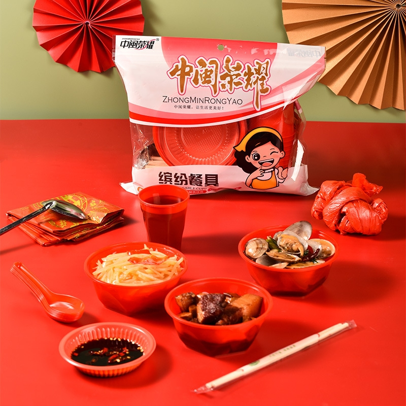 Jednorázový plastový servis s okrúhlymi miskami a paličkami, pre 8-10 osôb, balenia 10/30/60