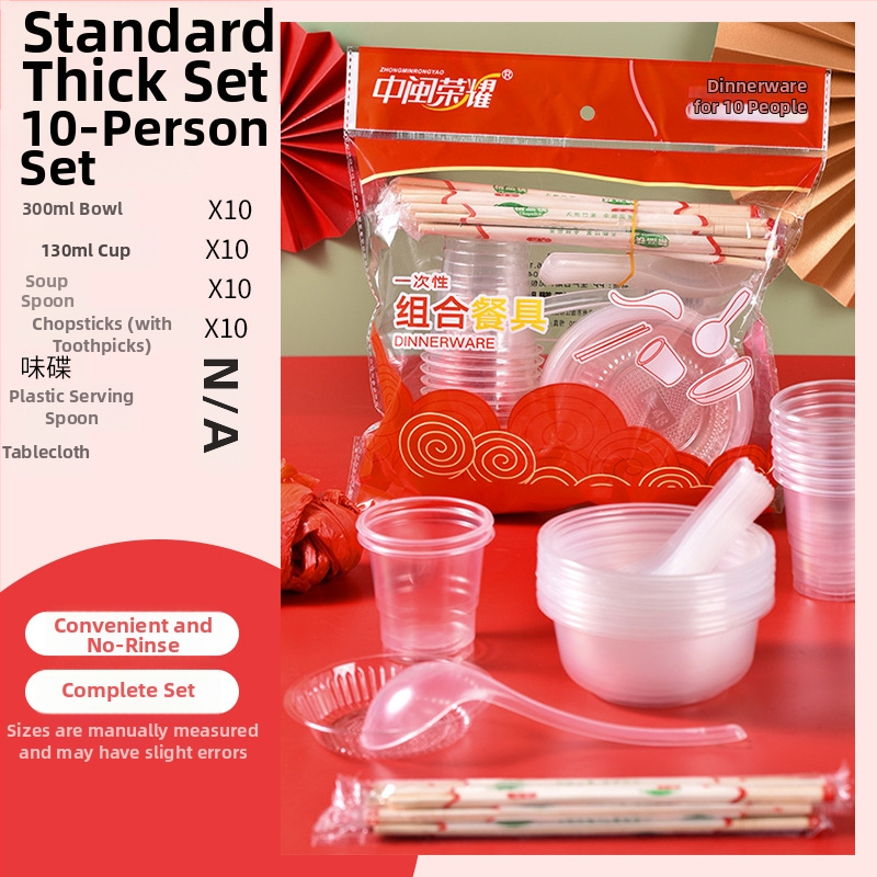 Jednorázový plastový servis s okrúhlymi miskami a paličkami, pre 8-10 osôb, balenia 10/30/60