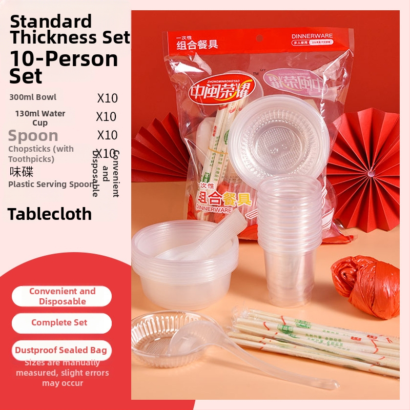 Jednorázový plastový servis s okrúhlymi miskami a paličkami, pre 8-10 osôb, balenia 10/30/60