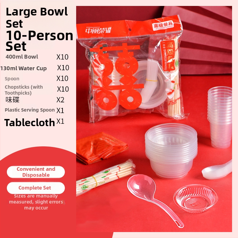 Jednorázový plastový servis s okrúhlymi miskami a paličkami, pre 8-10 osôb, balenia 10/30/60