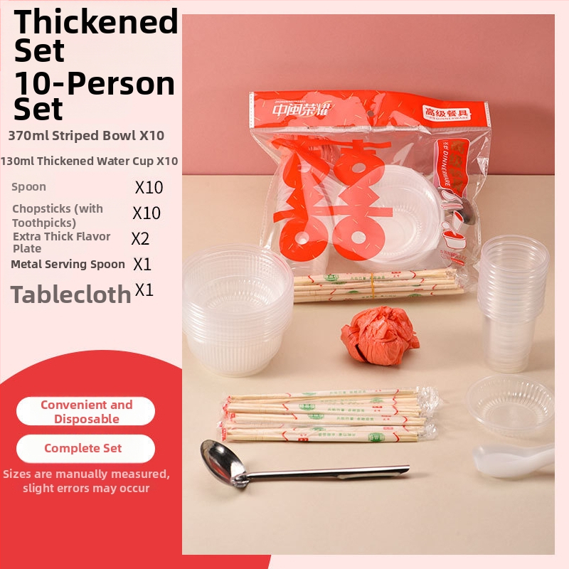 Jednorázový plastový servis s okrúhlymi miskami a paličkami, pre 8-10 osôb, balenia 10/30/60