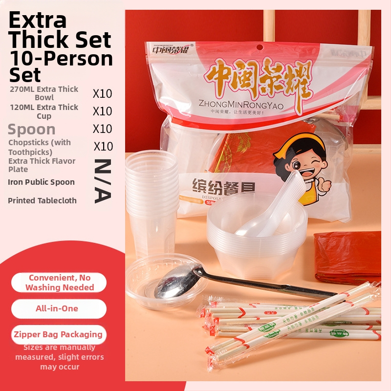 Jednorázový plastový servis s okrúhlymi miskami a paličkami, pre 8-10 osôb, balenia 10/30/60