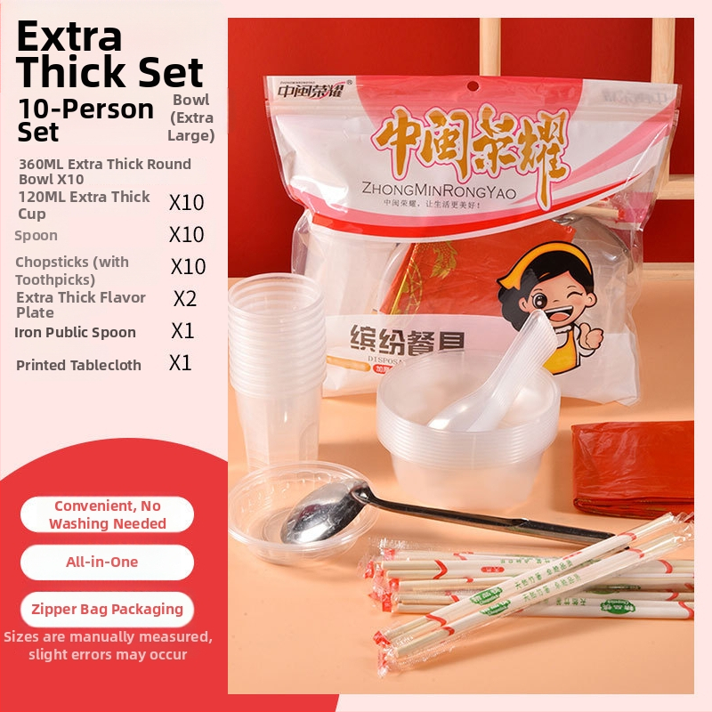 Jednorázový plastový servis s okrúhlymi miskami a paličkami, pre 8-10 osôb, balenia 10/30/60