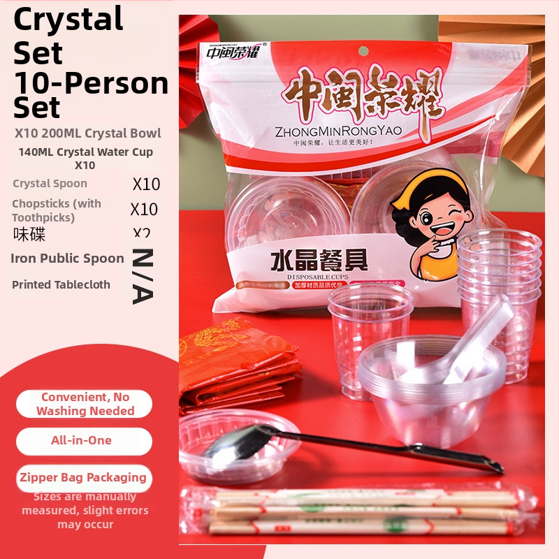 Jednorázový plastový servis s okrúhlymi miskami a paličkami, pre 8-10 osôb, balenia 10/30/60