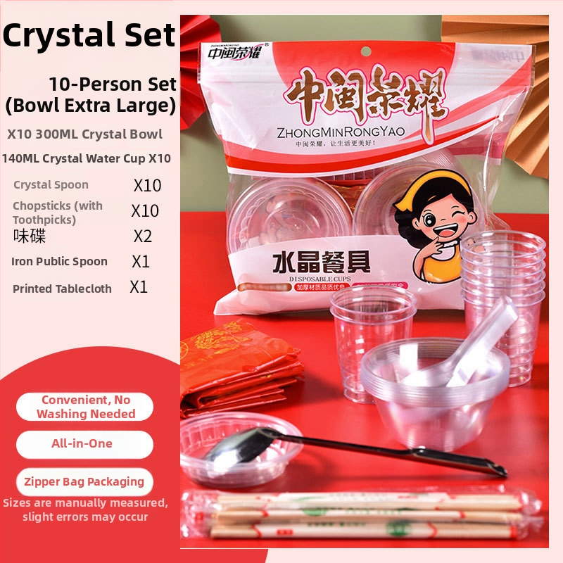 Jednorázový plastový servis s okrúhlymi miskami a paličkami, pre 8-10 osôb, balenia 10/30/60