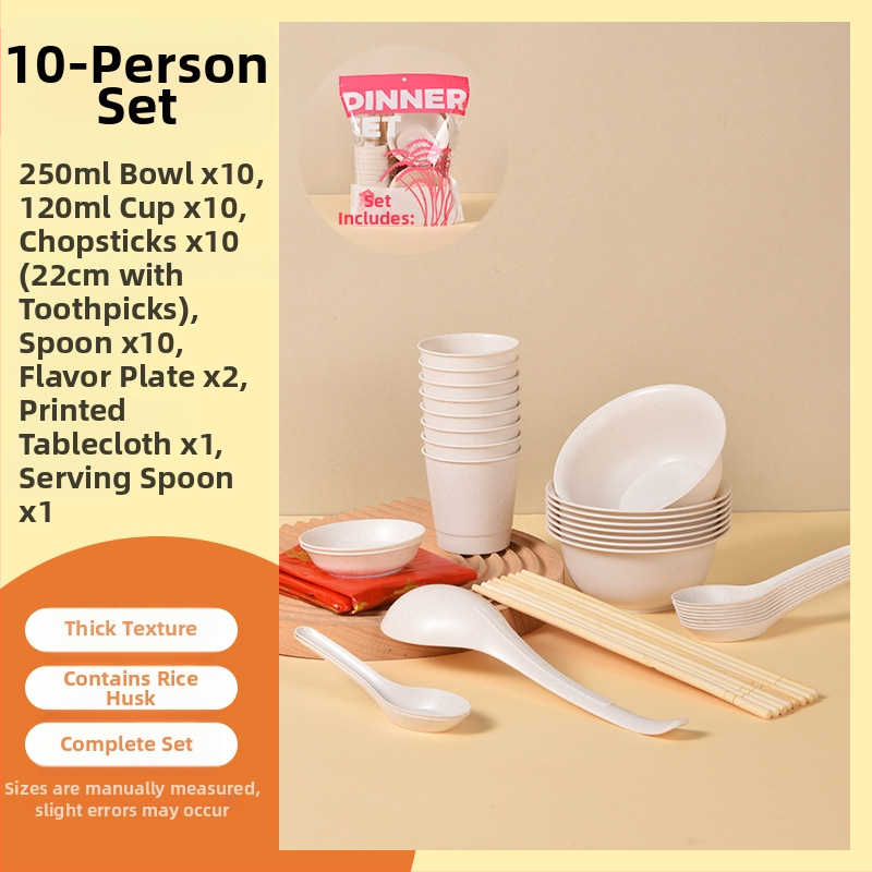 Jednorázový plastový servis s okrúhlymi miskami a paličkami, pre 8-10 osôb, balenia 10/30/60