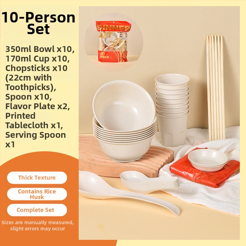 Jednorázový plastový servis s okrúhlymi miskami a paličkami, pre 8-10 osôb, balenia 10/30/60