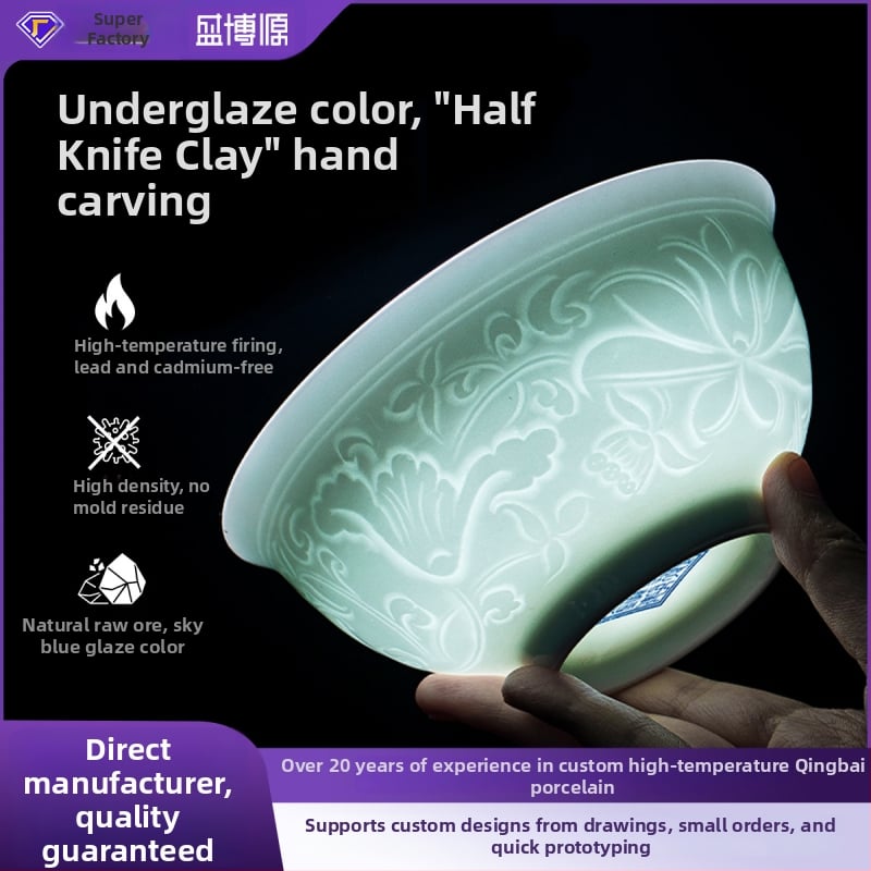 Kézzel készített kerámia étkészlet gravírozott virágos mintával, underglaze felülettel, kínai stílusú, könnyű luxus retro