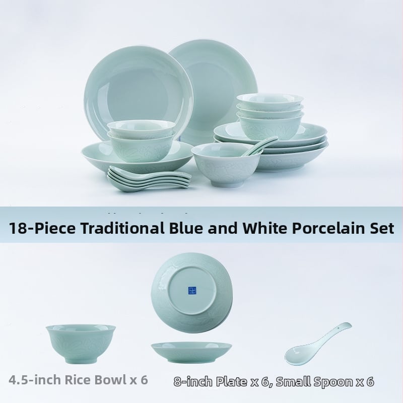 Kézzel készített kerámia étkészlet gravírozott virágos mintával, underglaze felülettel, kínai stílusú, könnyű luxus retro