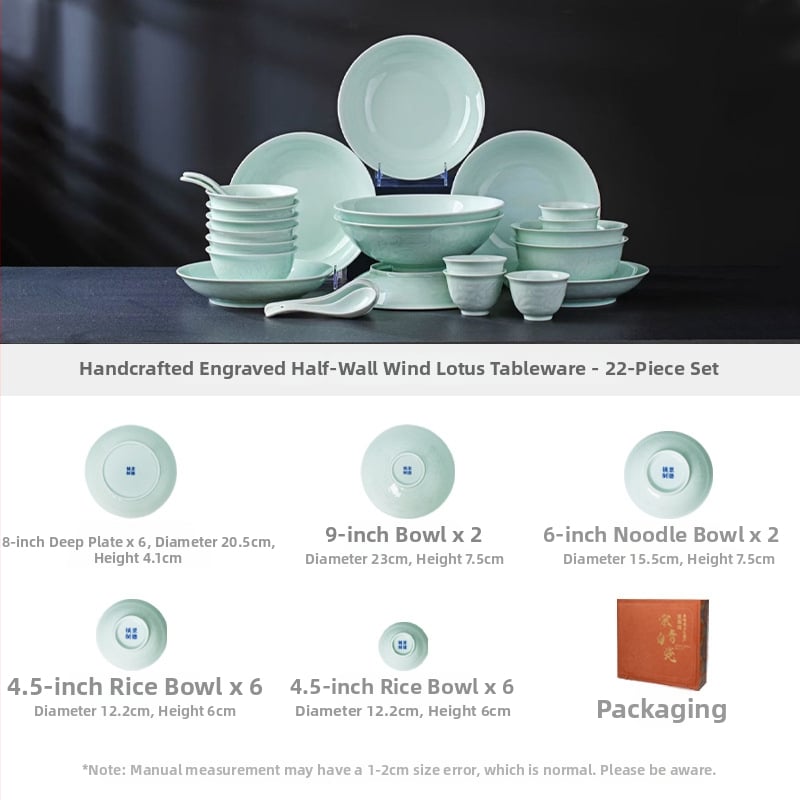 Kézzel készített kerámia étkészlet gravírozott virágos mintával, underglaze felülettel, kínai stílusú, könnyű luxus retro