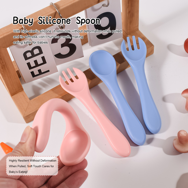 Set silikonskih žlica i vilica za bebe – silikon za prehranu, 2 komada, od 3 mjeseca, marka Shundong silicone