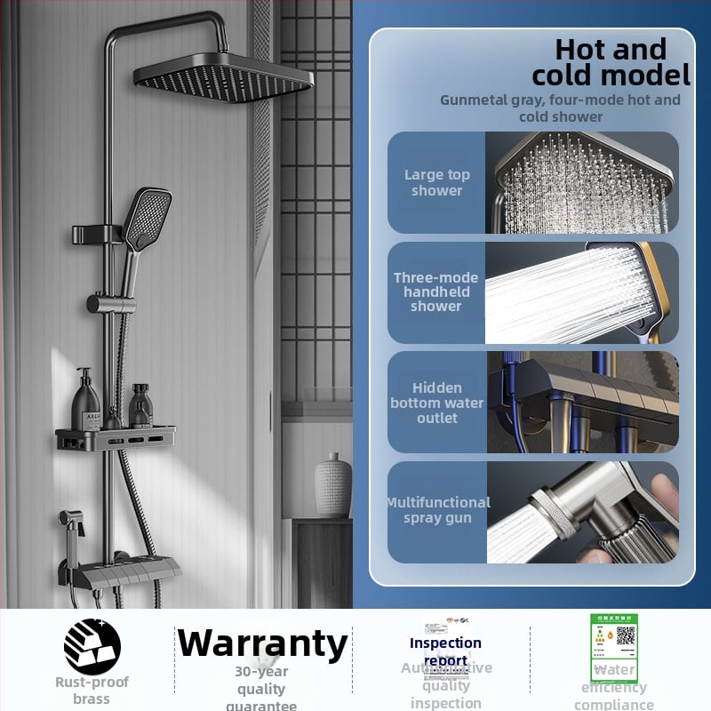 Σετ ντους με κρυφό εγκατάσταση, ψηφιακή οθόνη θερμοκρασίας, έλεγχος θερμοκρασίας, κυκλική κεφαλή ντους, θερμοκρασία λειτουργίας 0-55°C