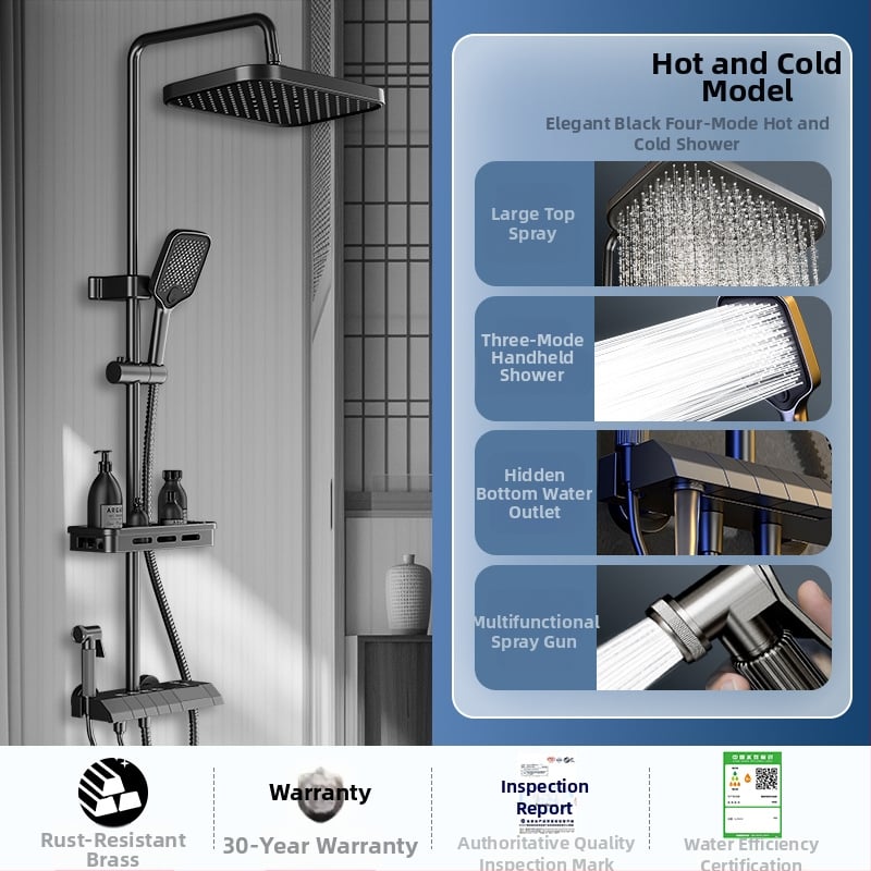 Σετ ντους με κρυφό εγκατάσταση, ψηφιακή οθόνη θερμοκρασίας, έλεγχος θερμοκρασίας, κυκλική κεφαλή ντους, θερμοκρασία λειτουργίας 0-55°C