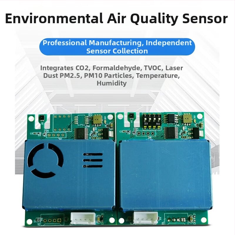 Senzorový modul 7v1 pre kvalitu ovzdušia: CO2, formaldehyd, PM2.5/PM10, TVOC, teplota a vlhkosť; RS485/UART rozhranie; elektrochemický senzor