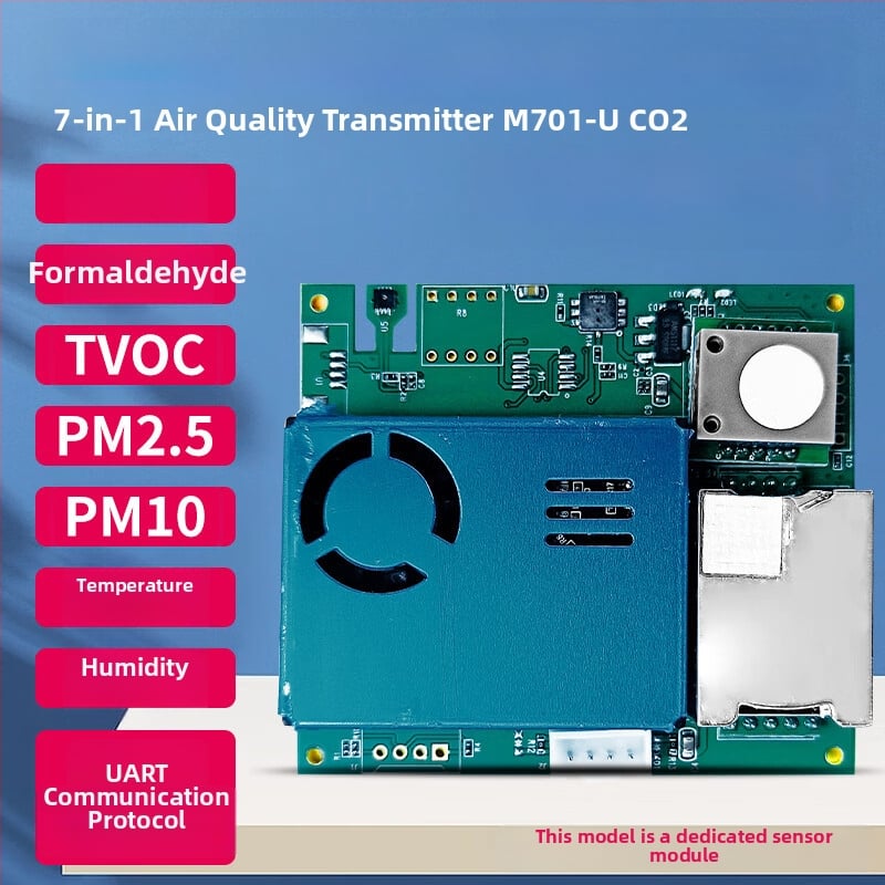 Senzorový modul 7v1 pre kvalitu ovzdušia: CO2, formaldehyd, PM2.5/PM10, TVOC, teplota a vlhkosť; RS485/UART rozhranie; elektrochemický senzor