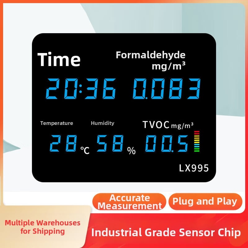 Монитор за качество на вътрешния въздух с температура, влажност, CO2, формалдехид и PM2.5